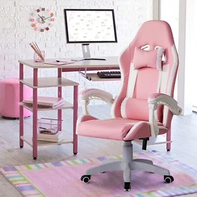 Executive Racing Gaming Office Chair Swivel PU Leather Computer Desk Chair Pink • £75.99