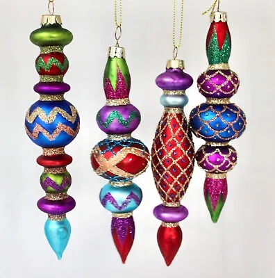 £25 • Buy Set Of 4 Multicolour Painted Glass Christmas Finial Baubles By Gisela Graham