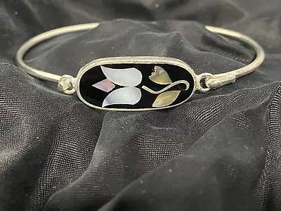 Vintage Alpaca Silver Bracelet With Mother Of Pearl And Abalone Flowers. Elegant • $14.75