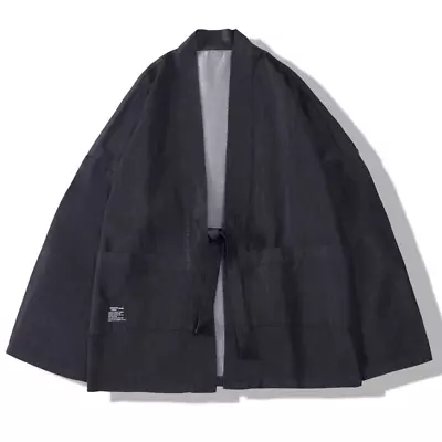 Men Kimono Denim Cardigan Coat Japanese Yukata Jacket Loose Casual Retro Outwear • £24.50