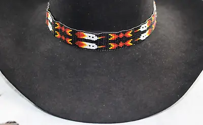 Western Hand Beaded Hatband Tie SW Black Brown Orange White Double Arrow 1 In • $36