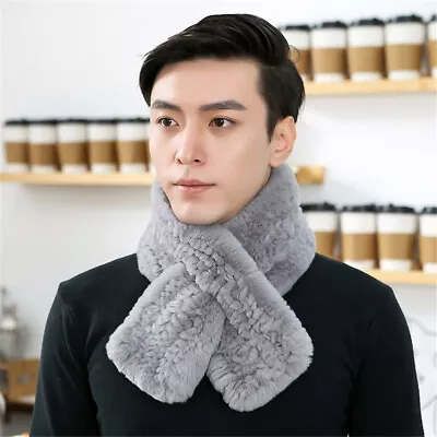 100% Real Rabbit Fur Scarf Winter Warm Collar Neck Warm Wrap For Handsome Men • $34.17