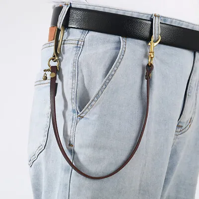 £9.11 • Buy Cow Leather Handmade Vintage Wallet Chain Pants Key Chain With Solid Brass Hook
