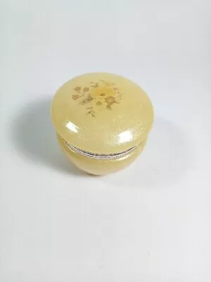 Vintage Italian Alabaster Small Jewelry Box Trinket/Pill Box Floral Art  Lid • $10