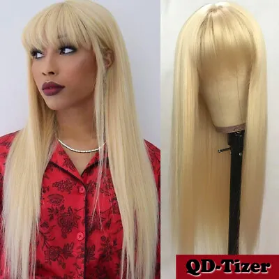 Blonde Synthetic Hair No Lace Wigs Full Bangs Fashion Women Cosplay Heat Safe • $17.42