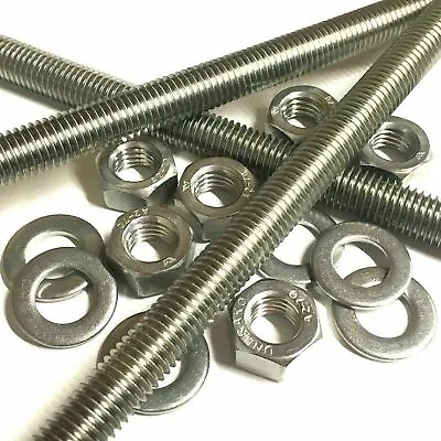 M10 M12 M16 Steel Threaded Bar A2 Stainless+FULL NUTS+ WASHERS - Rod Studding • £32.99