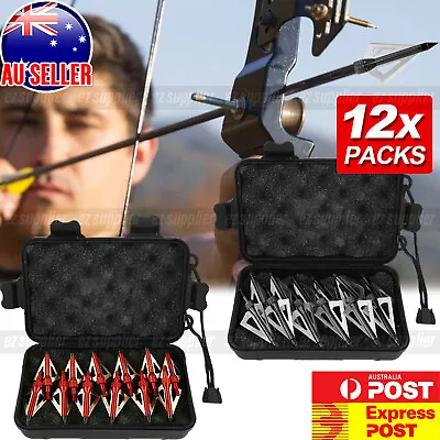 12x Archery Bow Hunting Tips Arrow Heads Screw 100 Grain 3 Blade Broadheads HOT • $16.99