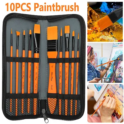 10Pcs Nylon Brush Artist Paint Brushes Art Set Acrylic Oil Watercolour Painting • $11.98