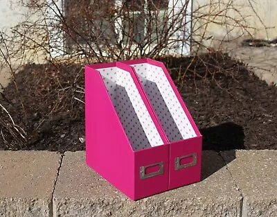 Set Of 2 Hot Pink Magazine File Holder/Desk Organizer Office Storage • $14.99