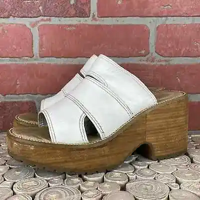 Vintage 90’s Y2K Arizona Jeans White Leather Chunky Lug Heel Platform Sandals 8 • $110