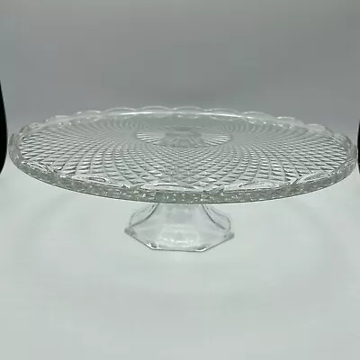 Vintage Cake Stand Diamond Cut Design Clear Glass • $16