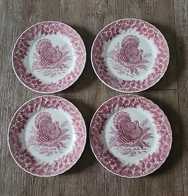 4 Queen’s  Thanksgiving 10  Dinner Plate Turkey Design Myott Factory Archive Red • $75