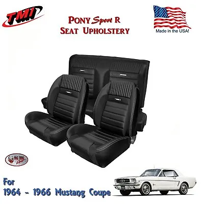 1964 - 66 Mustang Coupe Front/Rear Seat PONY  Sport R  Upholstery - Black TMI • $1041.10