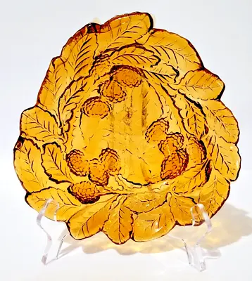 Vintage INDIANA GLASS Amber Loganberry Berries Leaves Candy Dish Bowl • $8