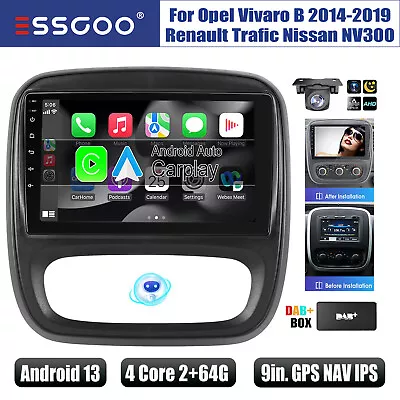 DAB+ Android 13 Carplay Stereo GPS Cam 2+64G For Vauxhall Vivaro B Nissan NV300 • £195.99