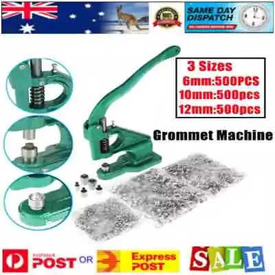 Grommet Machine Eyelet Hand Press Tool With 3 Dies And 1500 Pcs Silver Grommets • $51.98