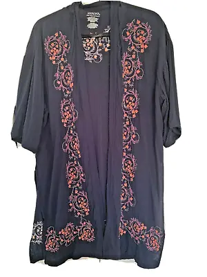 Merona Womens Kimono Coverup Floral Navy Blue Short Sleeves One Size • $14.99
