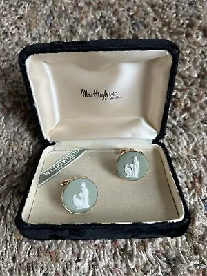 Vintage DESTINO Gold & Wedgwood Bisque Cameo CUFFLINKS Green • $75