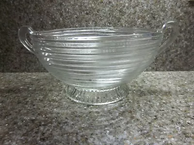 3pt8 💕 VINTAGE MANHATTAN DEPRESSION GLASS CLEAR RIBBED PEDESTAL BOWL EWER 9  • $22.99