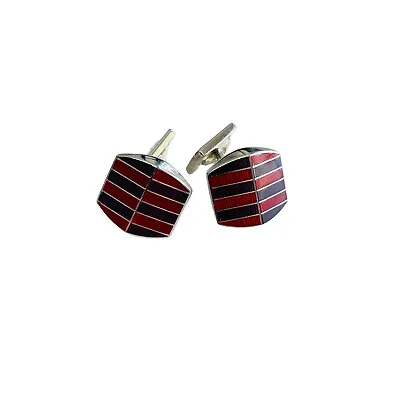 Robert Talbott Chelsea Cuff Links Hexagon Purple Red Sterling Silver NWOT $325 • $125