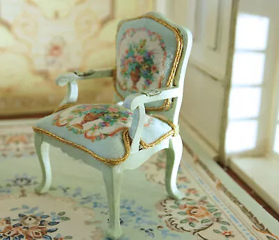 1:12 Victorian Floral Bouquet Mint Ivory Unique Miniature Dollhouse Wooden Chair • $36.99