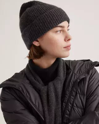 QUINCE  Mongolian Cashmere Ribbed Beanie NWT  Size XS/S  Color  Charcoal • $19.99