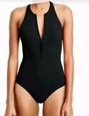 J. Crew Swim 1/2 Zip Tank Black One Piece Bathing Suit Size 12 Womens Sexy Full  • $19