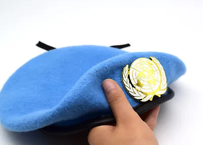 Top Quality UN Peacekeeping Force Woolen Cap Hat BLUE BERET W UN Gold Badge 58cm • £22.68