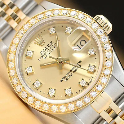 Ladies Rolex Datejust Factory Diamond Dial 18k Yellow Gold Stainless Steel Watch • $8696.95