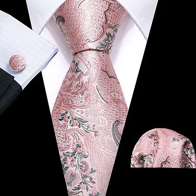 Men's Tie Silk Classic Wedding Necktie And Pocket Square Cufflinks Set Paisley • £10.99