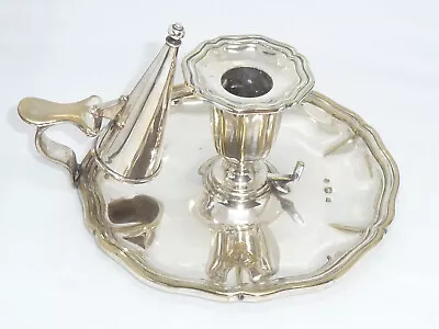 £45 • Buy Antique Elkington & Co Silver Plate Chamberstick Snuffer Candle Holder Heraldic