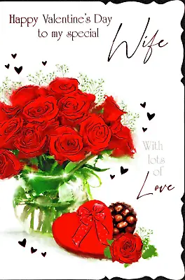 WIFE VALENTINES DAY CARD VALANTINES VALENTINE RED ROSES UK CODE L Size 9  X 6  • £2.99