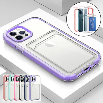 $9.99 • Buy For IPhone 15 14 13 12 11 Pro Max XS 7 8 Clear Case Card Holder Shockproof Cover