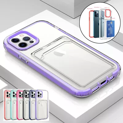 For IPhone 15 14 13 12 11 Pro Max XS 7 8 Clear Case Card Holder Shockproof Cover • $10.99