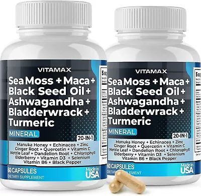 Sea Moss 3000mg Maca 1000mg Black Seed Oil 2000mg Ashwagandha 1000mg 120 Capsule • $36.99