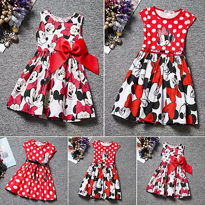 Minnie Mouse Girl Dress Kids Fancy Children Sundress Summer Casual Costume 2-7Y • £11.07