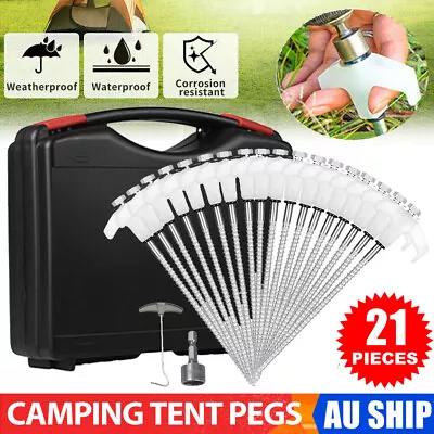 Tent Pegs Puller Heavy Duty Steel Screw Camping With Glow In The Dark Head+Case • $14.79