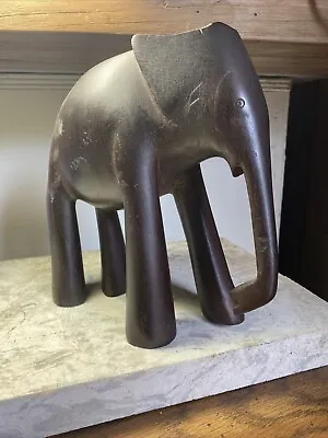 Vintage Hand Carved 8”x7” Wood Elephant Figurine Home Decor Figure • $15.75