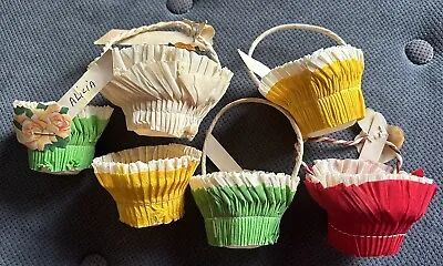 Vintage Lot Of 6 Party Favor Basket Crepe Paper Candy Container Green Red Yellow • $24.95