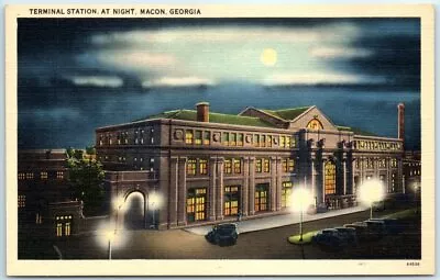 Postcard - Terminal Station At Night Macon Georgia • $3.46