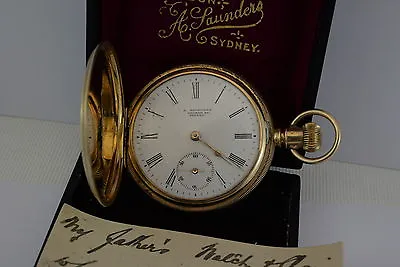 14ct Full Hunter Waltham Traveler Pocket Watch /B.W.C. Case/Saunders Sydney Dial • £1804.98