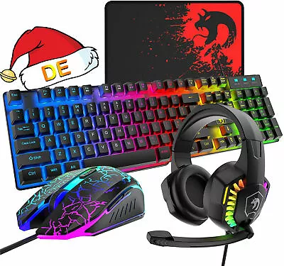 Wired Gaming Keyboard Mouse Headset And Pad Set RGB Bcklit For PC Xbox PS4 Gamer • $52.35