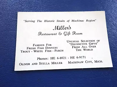 1950's Business Card Miller Restaurant & Gift Shop Mackinaw City Mi • $9.99