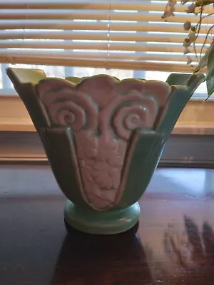 Weller Pottery Vase. Green & Cream • $28.82