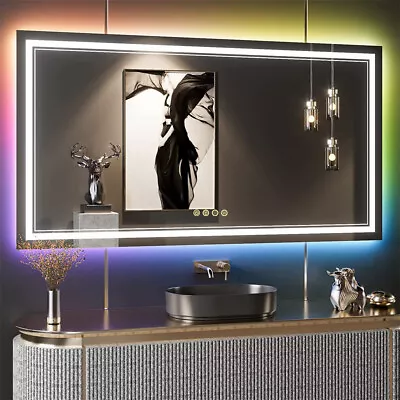 RGB LED Bathroom Mirror With Lights Vanity Wall Mirrors Dimmable Smart Anti-Fog • $131.95