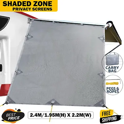 Caravan Privacy Screens Roll Out Awning 1.95 X 2.2M Sun Shade End Black&Grey AUS • $48.95
