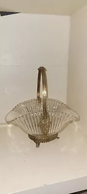 Vintage French Ribbed Glass & Ormolu Bridal Basket 9  • $33.75