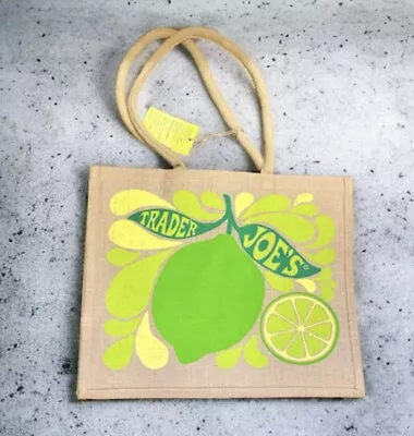 Trader Joe's Lemon Lime Tote Reusable Jute Burlap Shopping Bag Shopper HOT NEW🍋 • $12.98