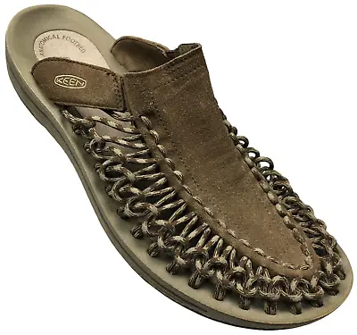 Keen Uneek Slide Slip On Mule Sandal Mens Size 10 Brown Leather Rope Cord Weave • $45