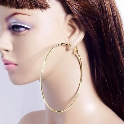 US Stock Non-Pierced Clip-On Big Large Oversized 4.3-inch Circle Hoop Earrings • $15.99